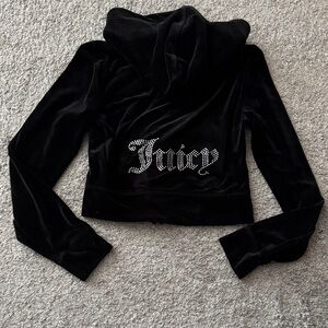 Juicy Couture Black Velour Hoodie with Rhinestone Logo